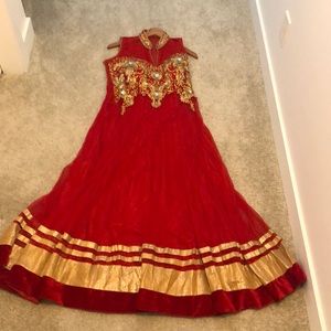 Indian party wear anarkali. Pajami pant and net duppatta included.